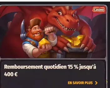 Cashback quotidien Dragonia Casino jusqu'à 15 % sans conditions de mise